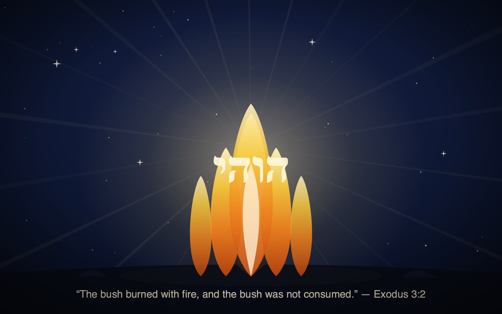 The burning bush burning yet not consumed, with the name Yahweh in the flames