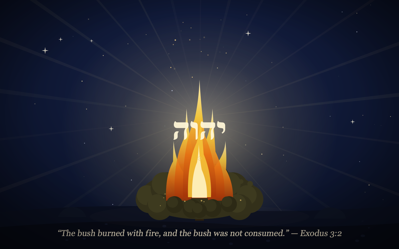 The burning bush with the name Yahweh in the flames, where God revealed the meaning of His name