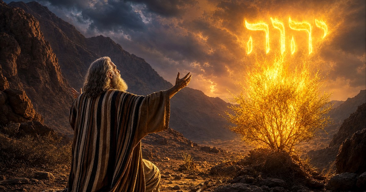 Who is Yahweh? The sacred name יהוה (YHWH) written in fire above the burning bush - Find Yahweh
